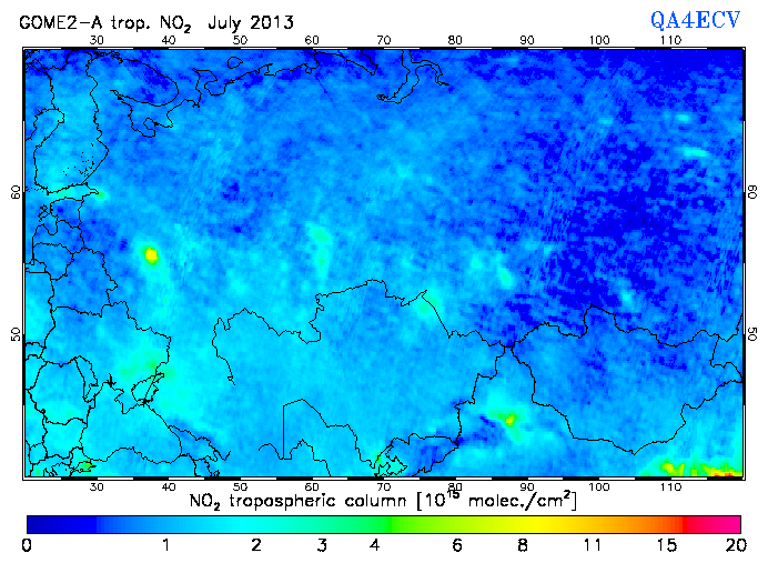Regional Tropospheric NO2 of July 2013