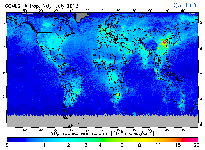 Regional Tropospheric NO2 of July 2013