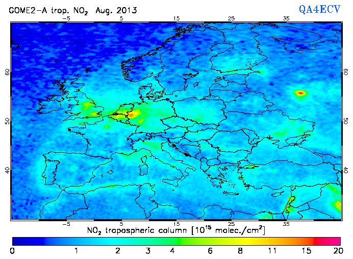 Regional Tropospheric NO2 of August 2013