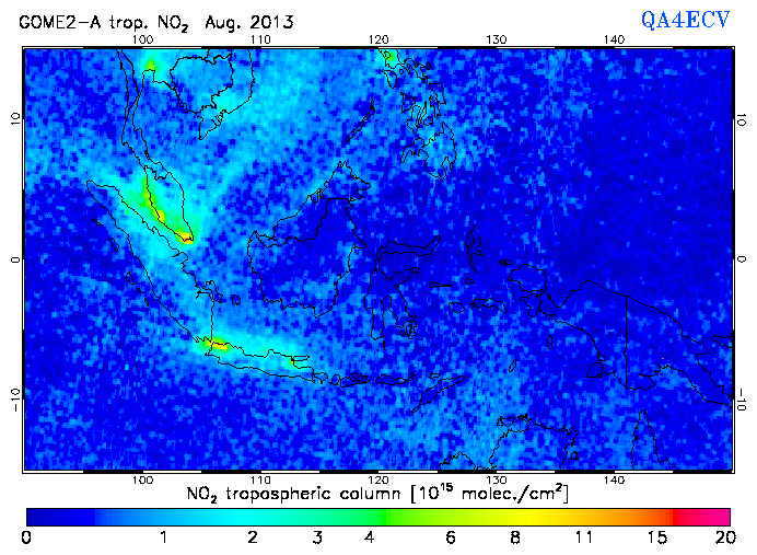 Regional Tropospheric NO2 of August 2013