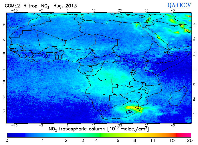 Regional Tropospheric NO2 of August 2013