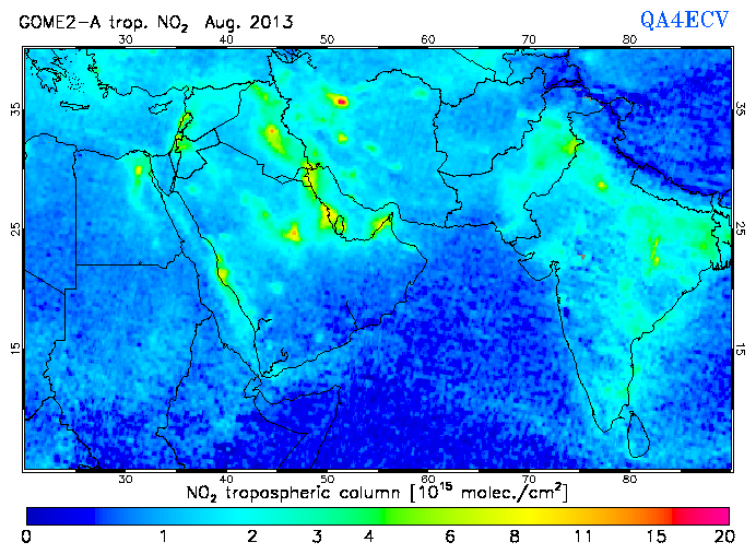 Regional Tropospheric NO2 of August 2013
