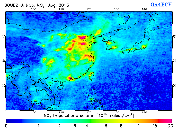 Regional Tropospheric NO2 of August 2013