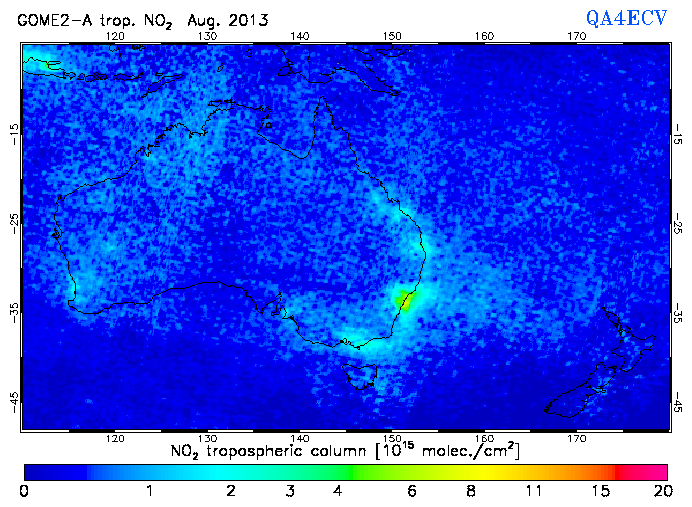 Regional Tropospheric NO2 of August 2013