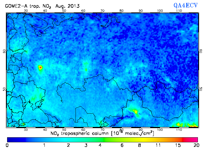 Regional Tropospheric NO2 of August 2013