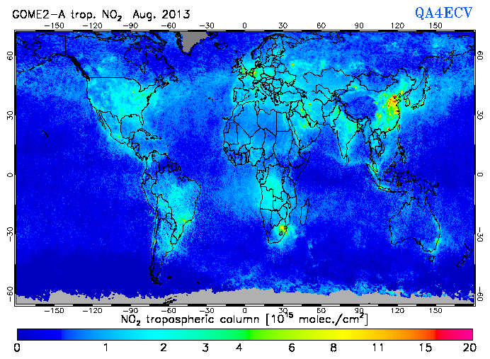 Regional Tropospheric NO2 of August 2013