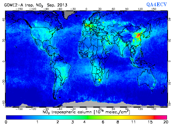 Regional Tropospheric NO2 of September 2013