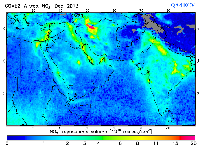 Regional Tropospheric NO2 of December 2013