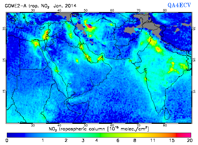 Regional Tropospheric NO2 of January 2014