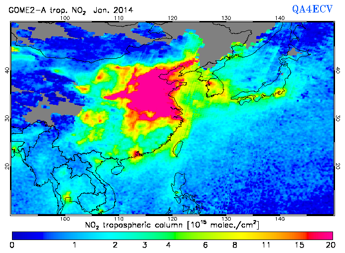 Regional Tropospheric NO2 of January 2014