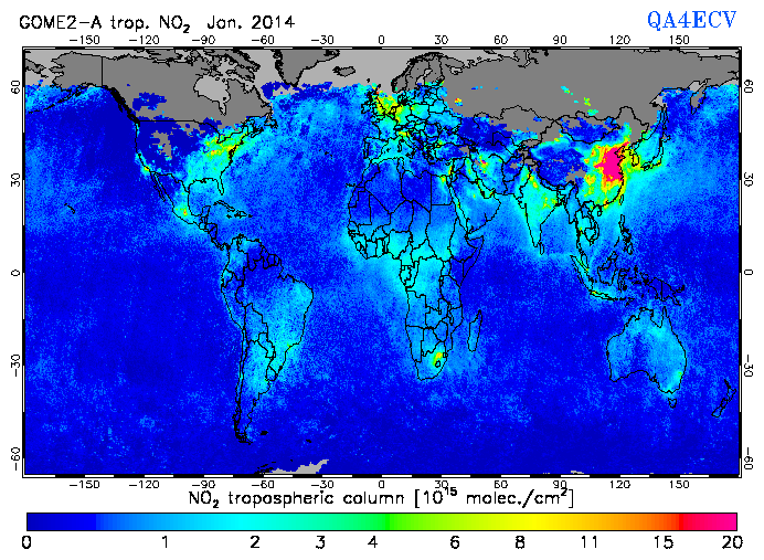 Regional Tropospheric NO2 of January 2014