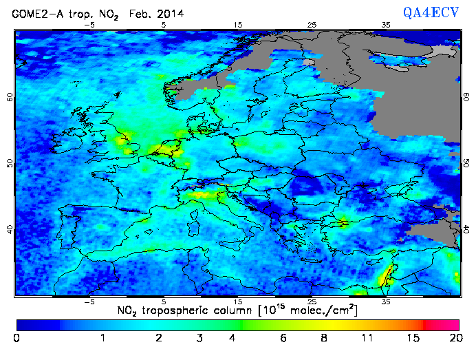 Regional Tropospheric NO2 of February 2014
