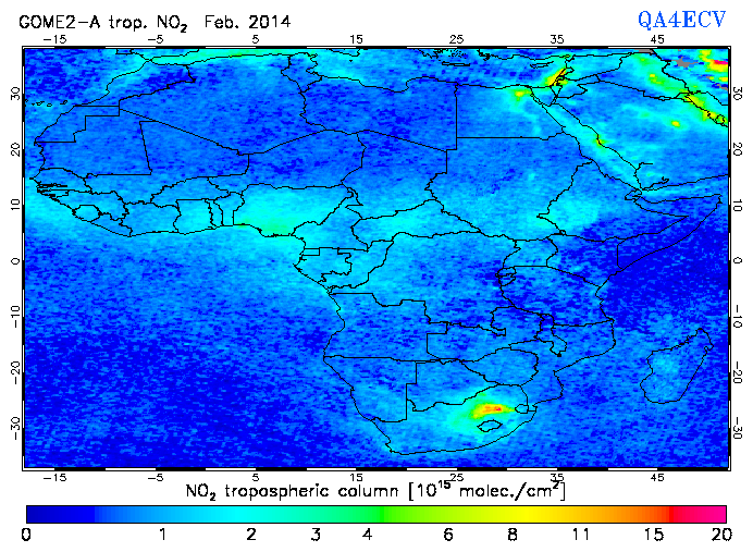 Regional Tropospheric NO2 of February 2014