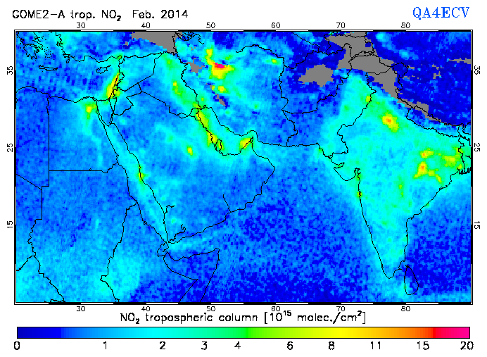 Regional Tropospheric NO2 of February 2014