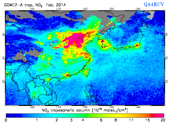 Regional Tropospheric NO2 of February 2014