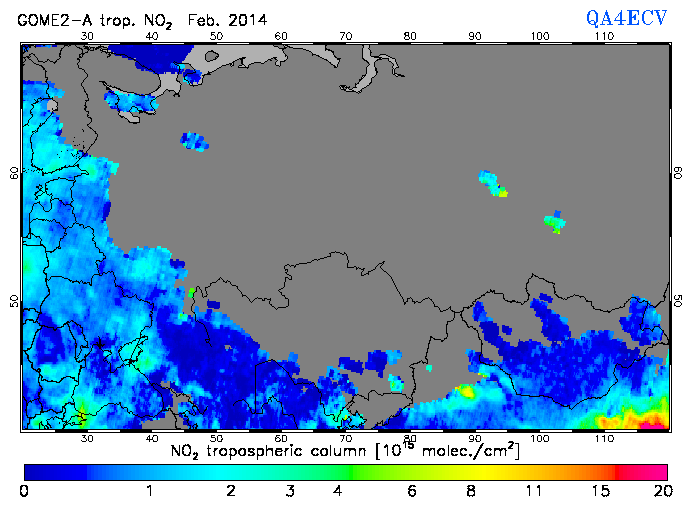 Regional Tropospheric NO2 of February 2014