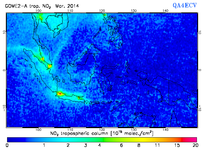 Regional Tropospheric NO2 of March 2014