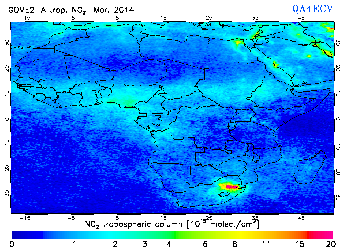 Regional Tropospheric NO2 of March 2014