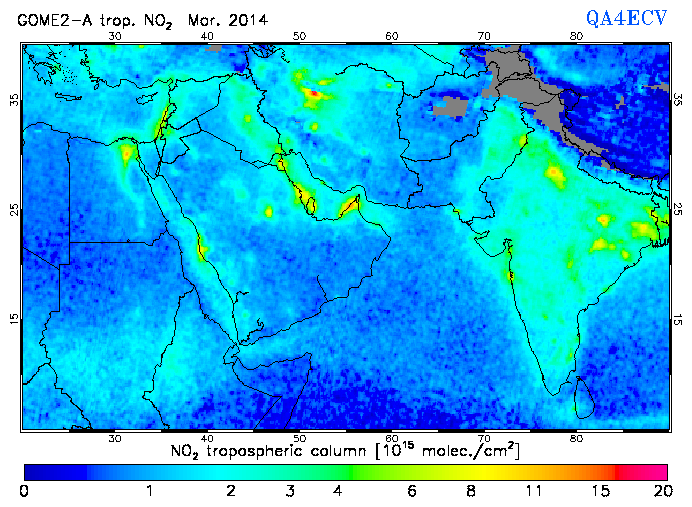 Regional Tropospheric NO2 of March 2014
