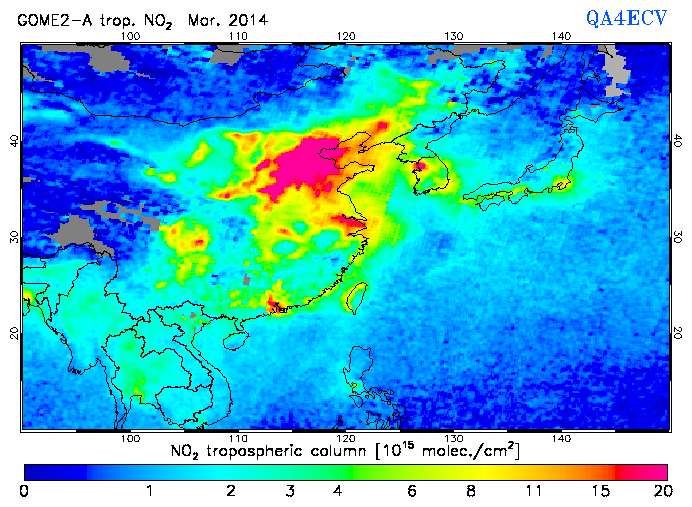 Regional Tropospheric NO2 of March 2014