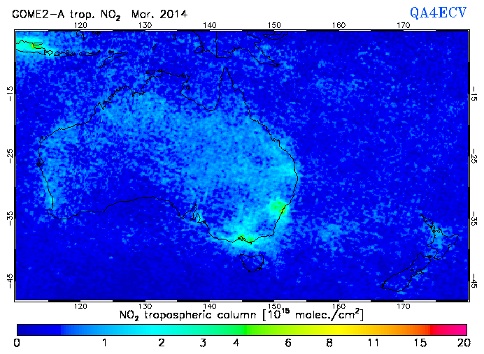 Regional Tropospheric NO2 of March 2014