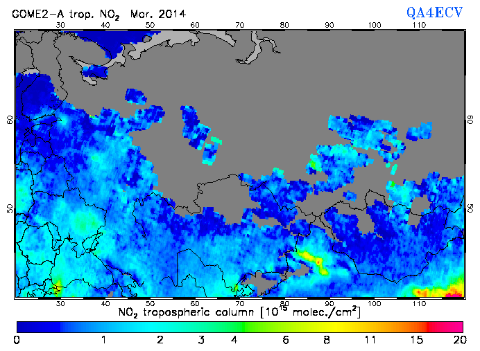 Regional Tropospheric NO2 of March 2014
