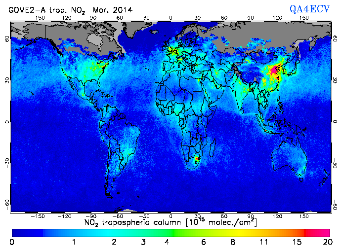 Regional Tropospheric NO2 of March 2014