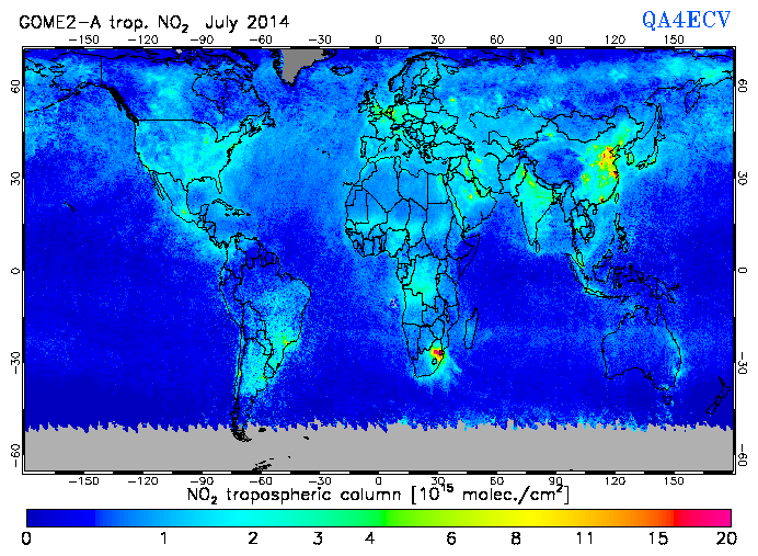 Regional Tropospheric NO2 of July 2014