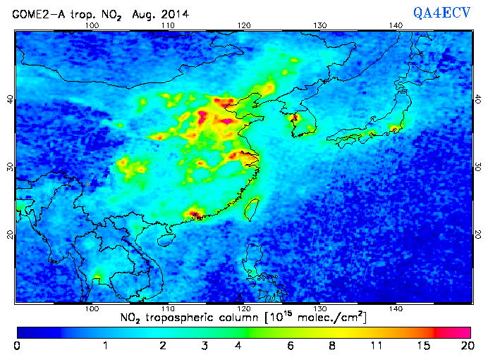 Regional Tropospheric NO2 of August 2014