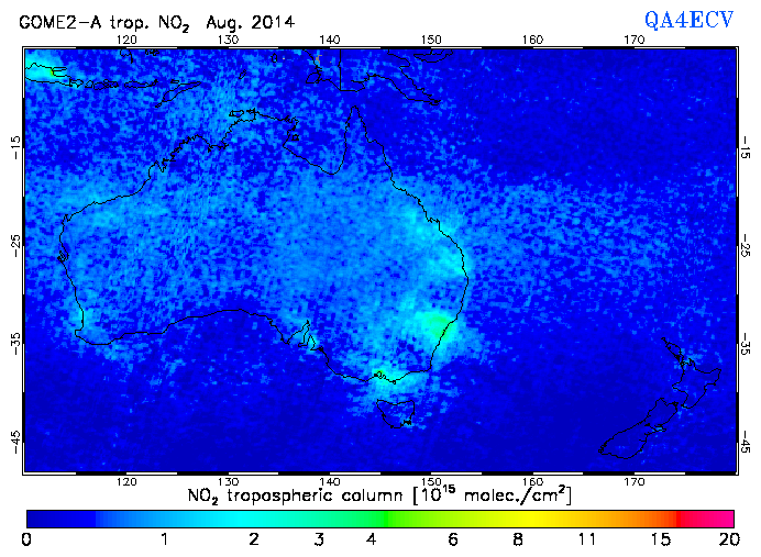 Regional Tropospheric NO2 of August 2014
