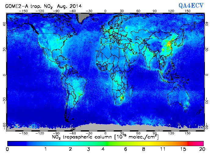 Regional Tropospheric NO2 of August 2014