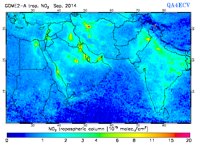 Regional Tropospheric NO2 of September 2014