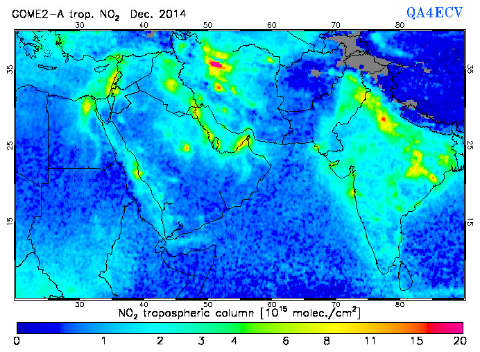 Regional Tropospheric NO2 of December 2014