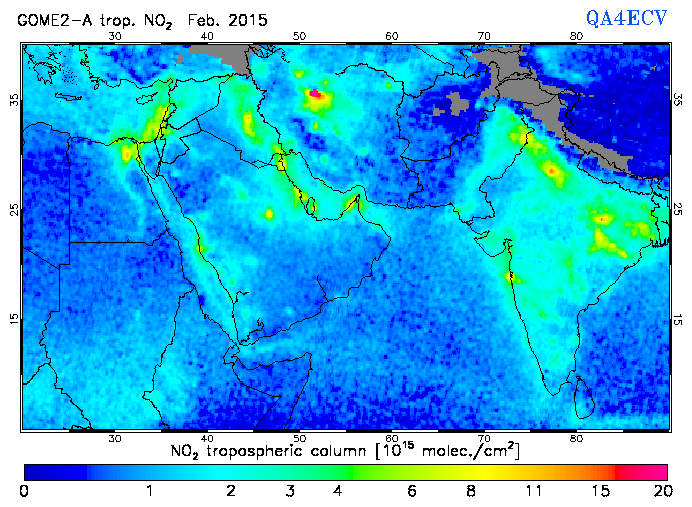Regional Tropospheric NO2 of February 2015