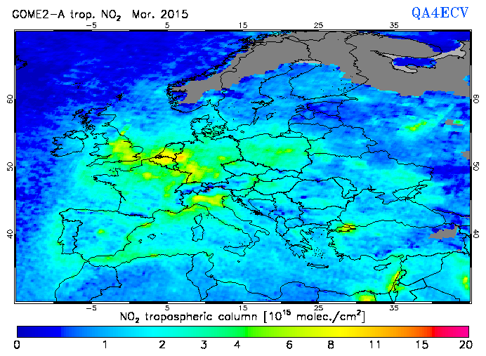 Regional Tropospheric NO2 of March 2015