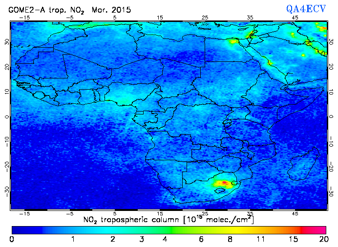 Regional Tropospheric NO2 of March 2015