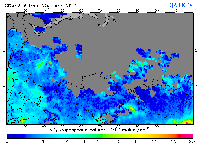 Regional Tropospheric NO2 of March 2015