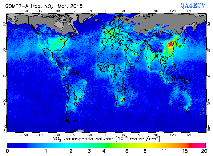 Regional Tropospheric NO2 of March 2015