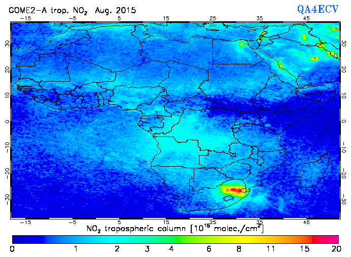 Regional Tropospheric NO2 of August 2015