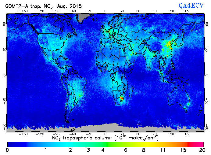 Regional Tropospheric NO2 of August 2015