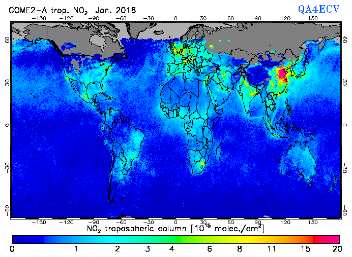 Regional Tropospheric NO2 of January 2016