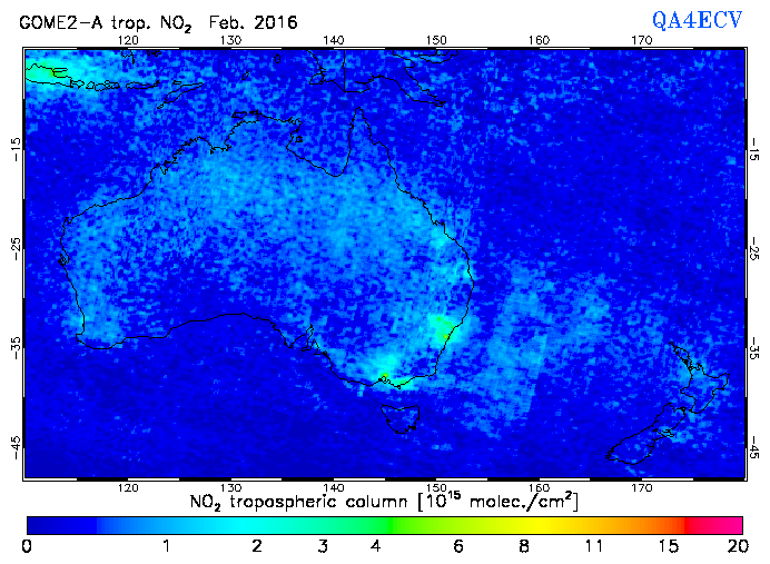 Regional Tropospheric NO2 of February 2016