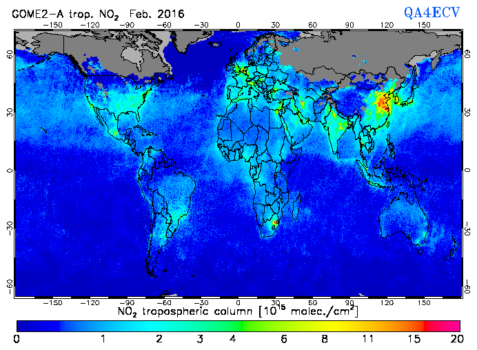 Regional Tropospheric NO2 of February 2016