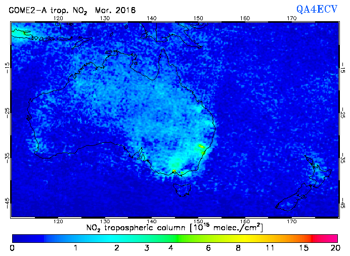 Regional Tropospheric NO2 of March 2016