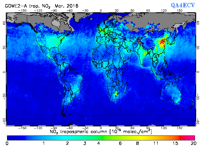Regional Tropospheric NO2 of March 2016