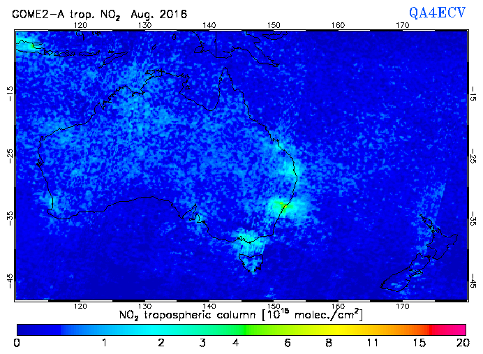 Regional Tropospheric NO2 of August 2016