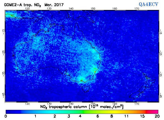 Regional Tropospheric NO2 of March 2017