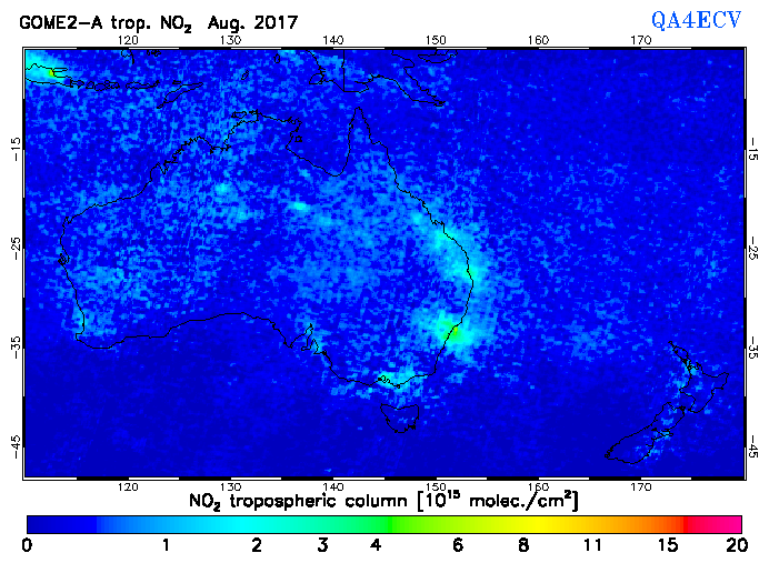 Regional Tropospheric NO2 of August 2017
