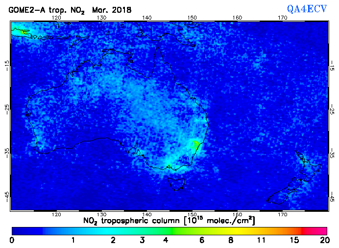 Regional Tropospheric NO2 of March 2018