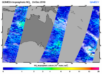 Tropospheric NO2 of 24 December 2018
